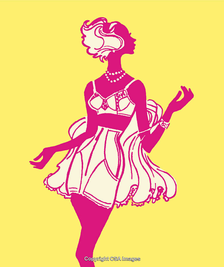Stylish Pink Silhouette of a Woman on a Bright Yellow Background