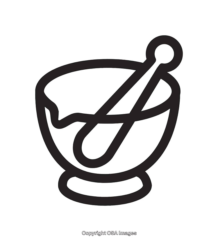 Minimal Line Art of Mortar and Pestle in Black and White