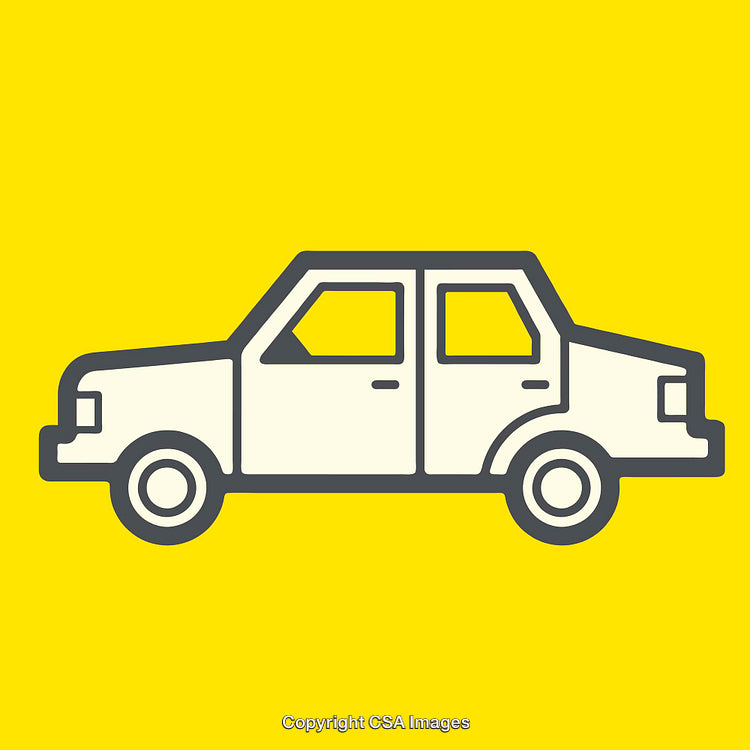 Simple Car Illustration with Bold Yellow Background in Line Art Style