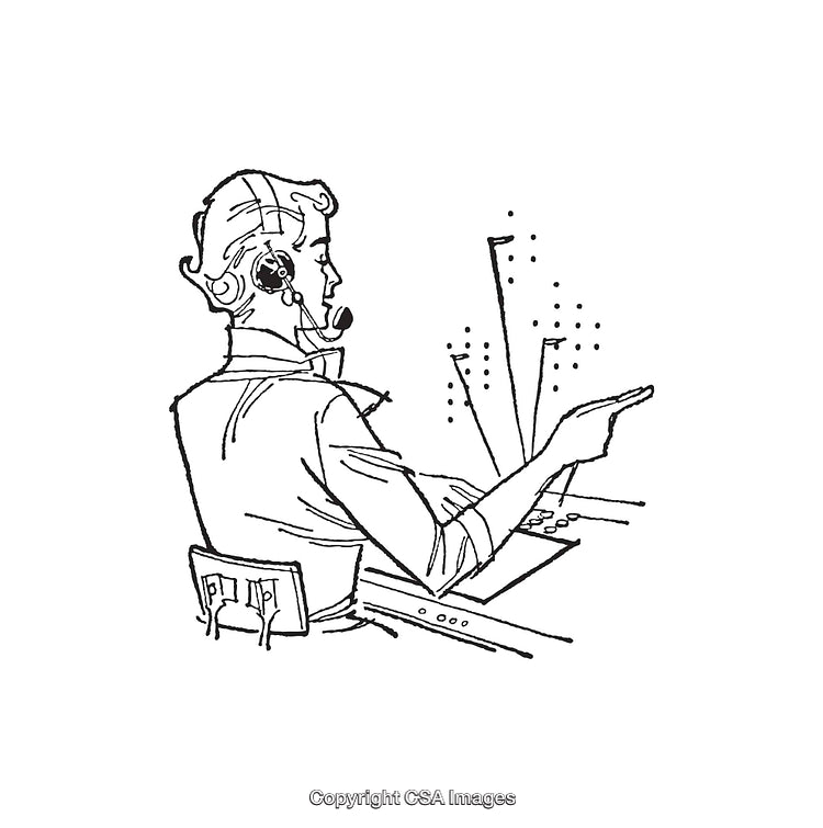 Vintage Line Art Illustration of an Operator Using a Console