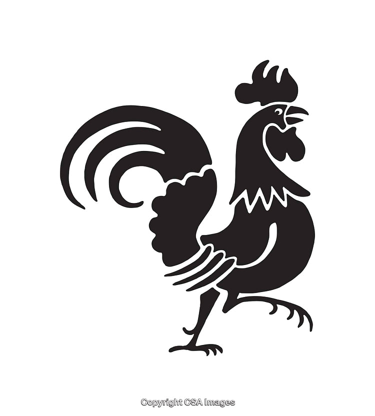 Black and White Rooster Line Art Illustration in Simple Style