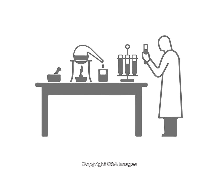 Monochrome Icon Representing Laboratory Chemistry Experiment With Equipment and Scientist