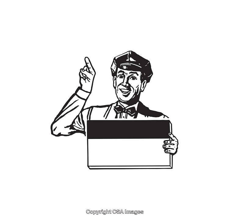 Vintage Male Character Pointing Up with Blank Sign for Custom Text