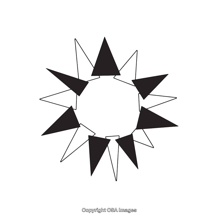 Abstract Black and White Thorn-Like Circular Design in Dingbat Style