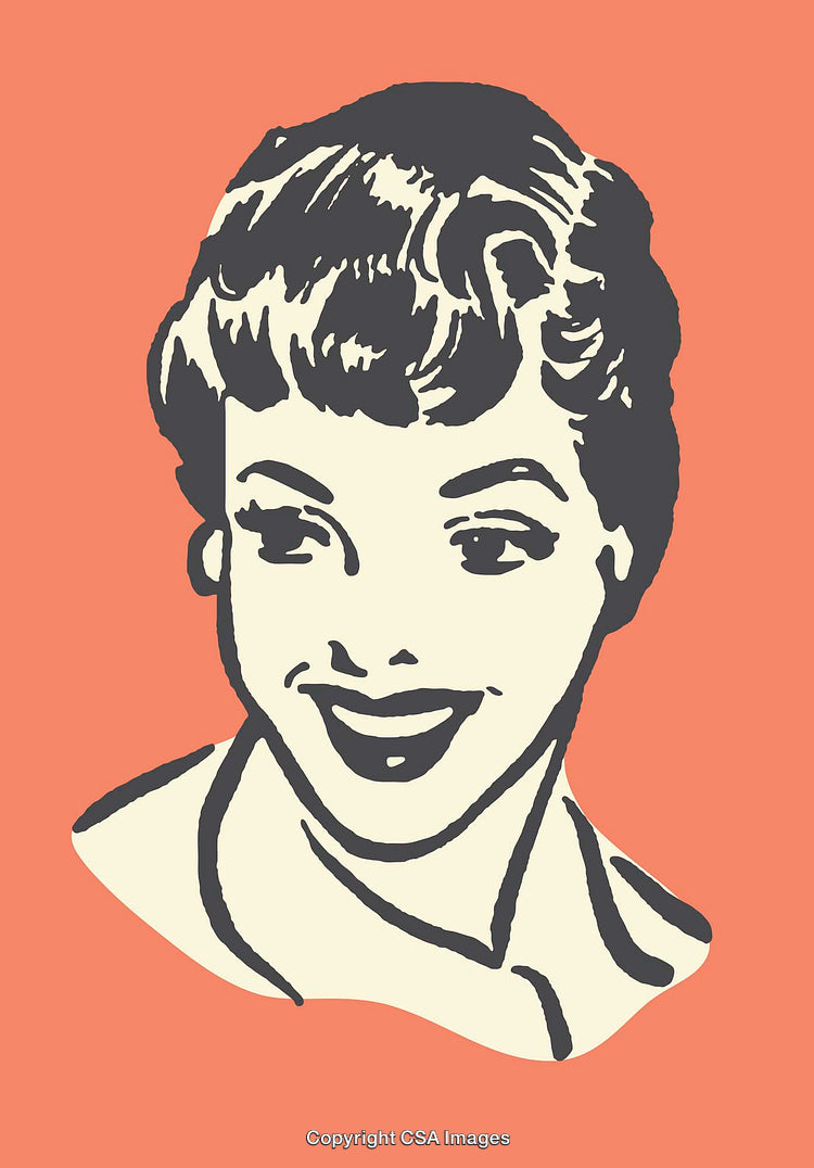 Retro Line Art Portrait of a Smiling Woman with Classic Style