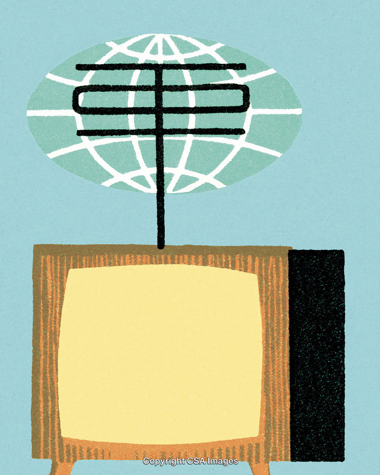 Retro Television with Globe Antenna Symbolizing Global Communication