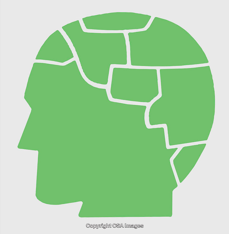 Green Puzzle-Shaped Head Silhouette with Abstract Design Elements