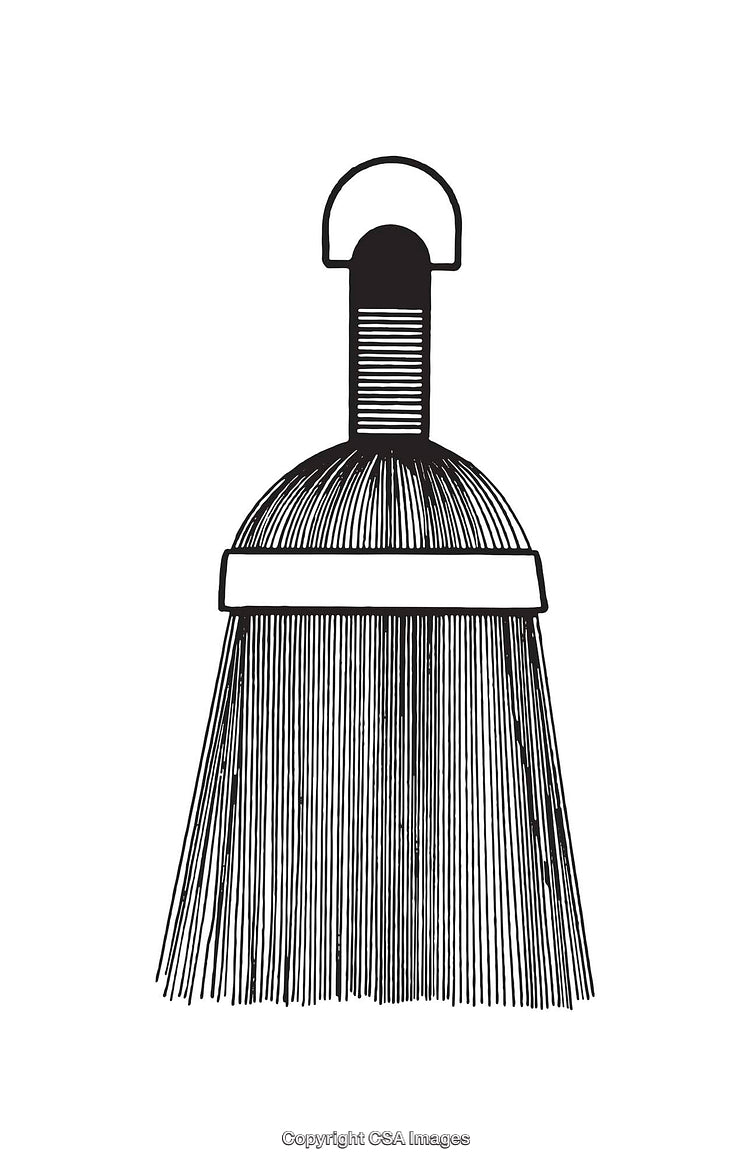 Detailed Black and White Line Art Illustration of a Cleaning Brush Tool
