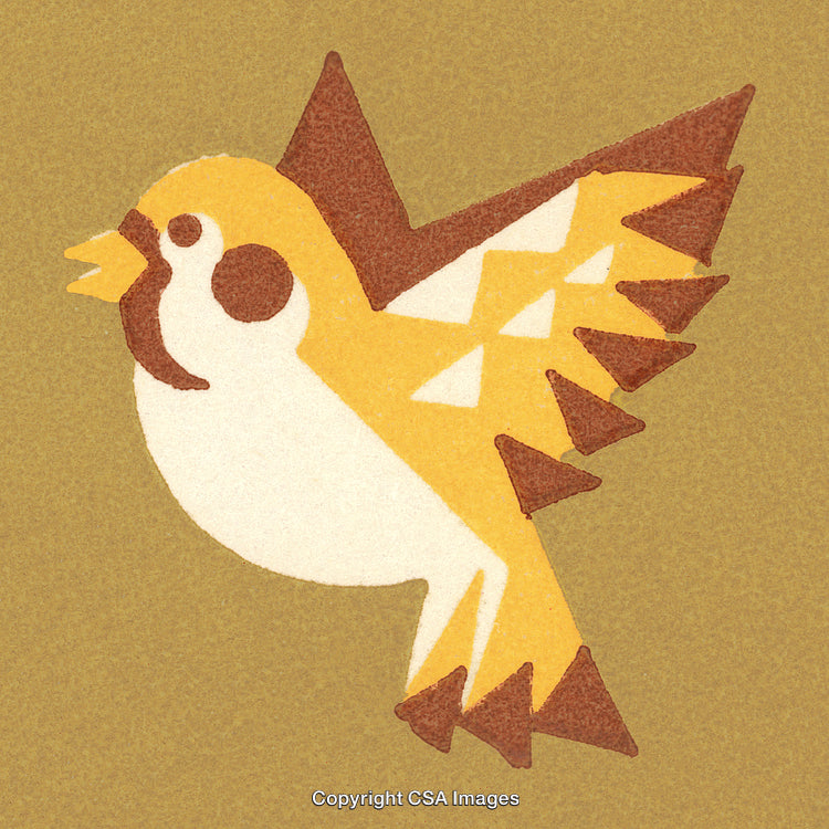 Abstract Geometric Bird Illustration in Earthy Yellow and Brown Tones