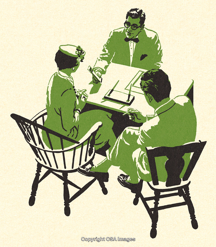 Retro Illustration of a Group Engaged in a Business Discussion
