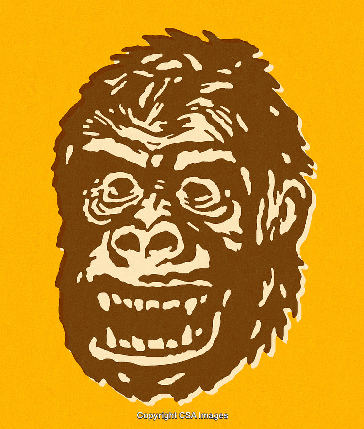 Stylized Illustration of a Gorilla Face on a Bright Yellow Background