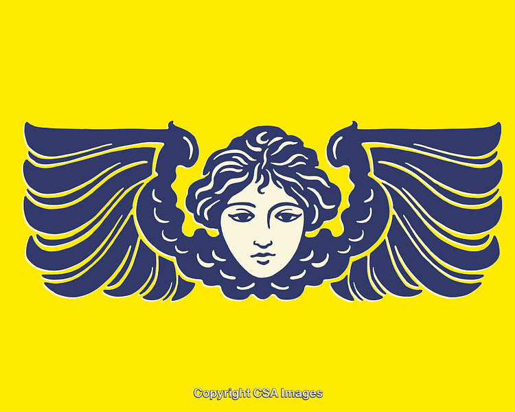 Classical Art Inspired Winged Angel Illustration on Bright Yellow Background