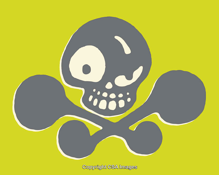 Playful Skull and Crossbones on Vibrant Yellow Green Background