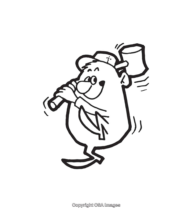Cartoon Style Black and White Illustration of a Happy Worker