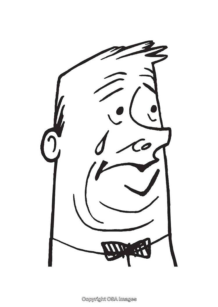 Black and White Illustration of an Expressive Cartoon Character