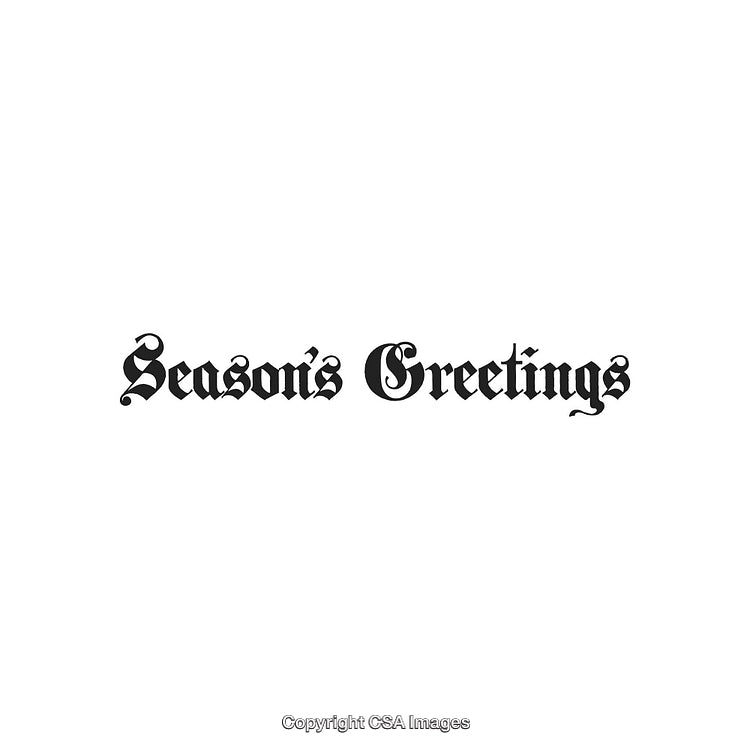 Season's Greetings Text in Ornate Blackletter Font on White Background