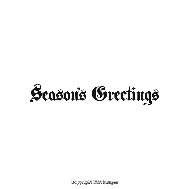 Season's Greetings Text in Ornate Blackletter Font on White Background