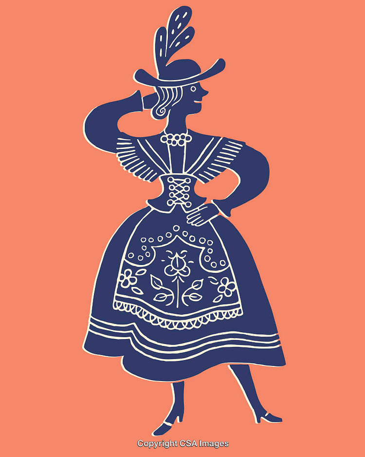 Illustration of a Woman in Traditional Folk Attire with Orange Background