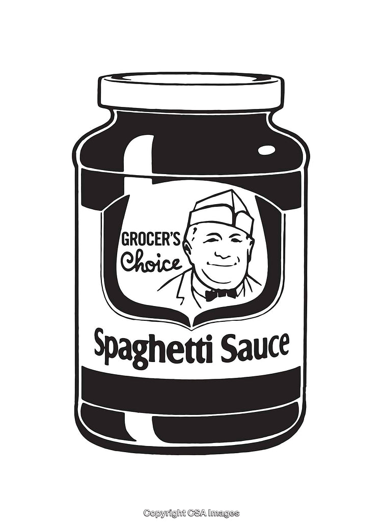Illustration of a Spaghetti Sauce Jar in Black and White Line Art