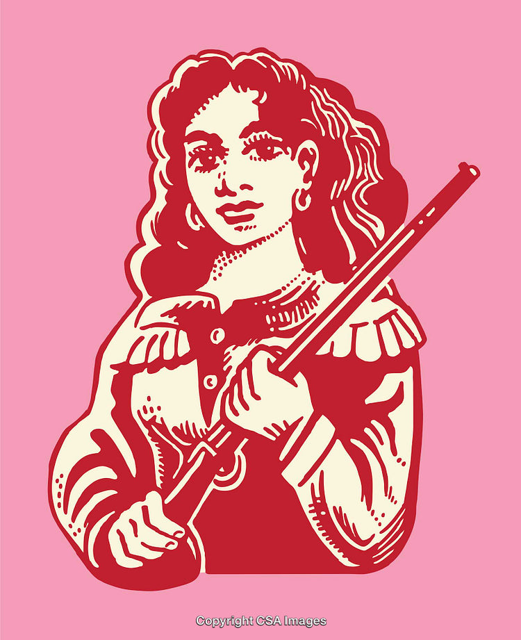 Vintage Color Line Art Illustration of a Woman Holding a Baton