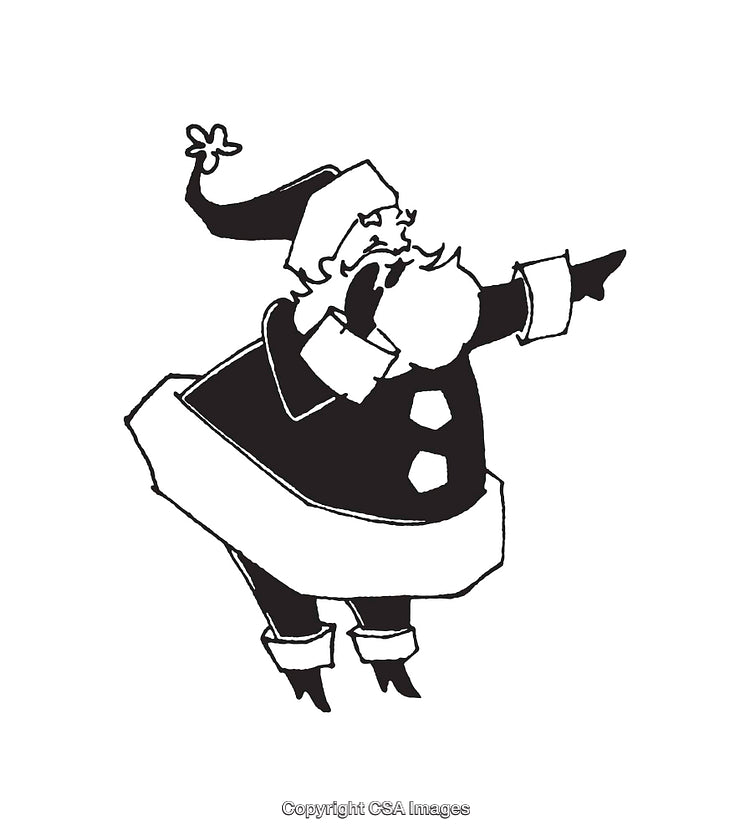 Festive Black and White Line Art Illustration of Santa Claus