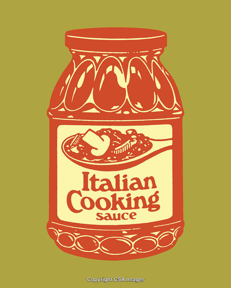 Illustrated Label Design for Italian Cooking Sauce with Vintage Style
