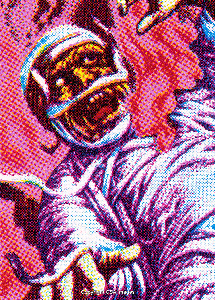 Illustration of a Mummified Horror Figure in Dramatic and Vibrant Colors