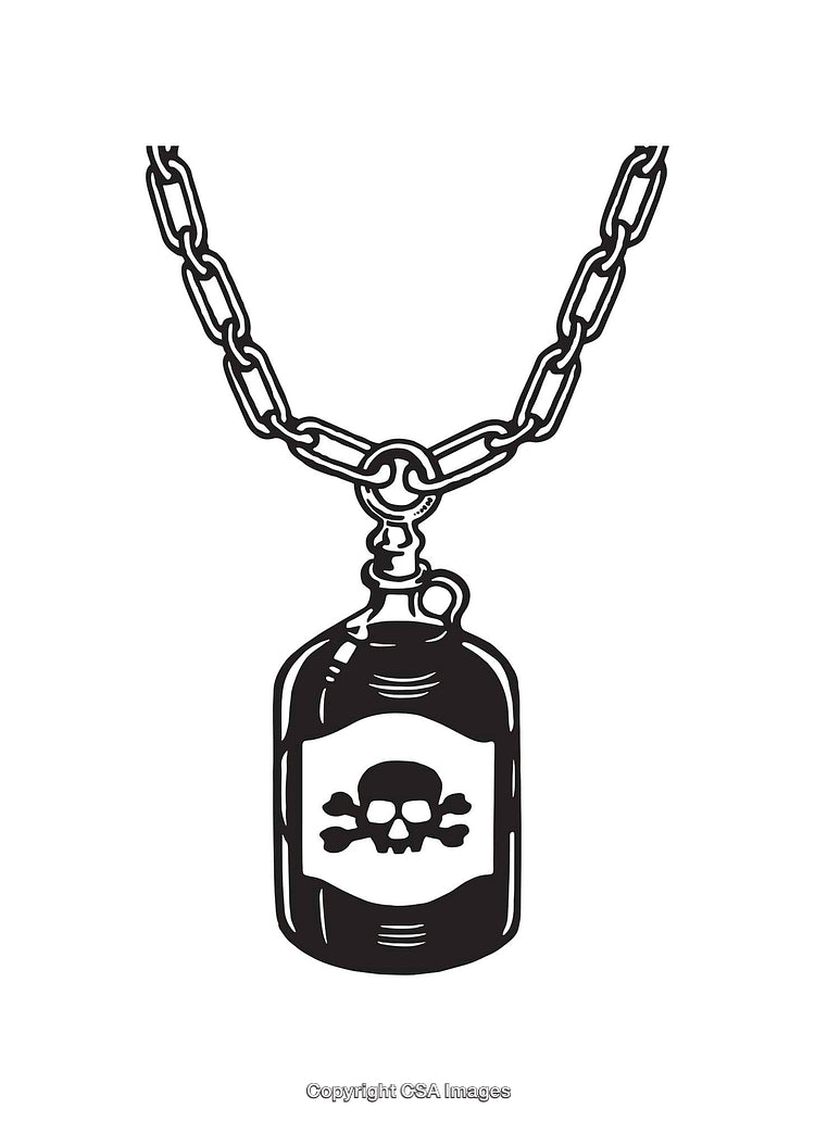 Black and White Line Art of Poison Bottle Pendant