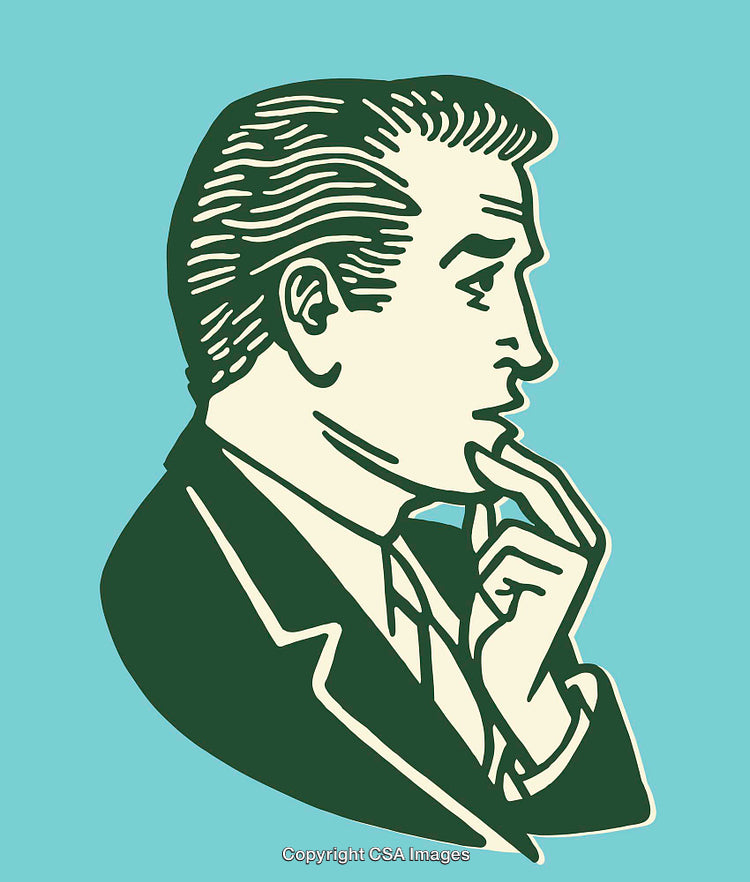 Retro Styled Illustration of a Pensive Man in Vintage Line Art