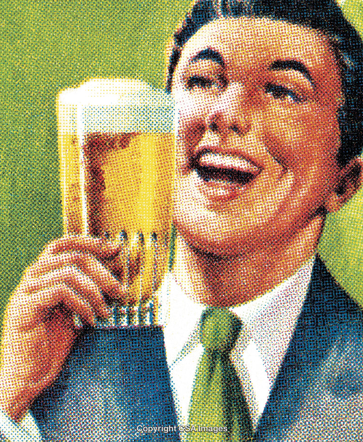 Retro Illustration of a Man Holding a Glass of Beer and Smiling