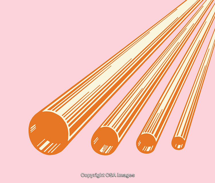 Colorful Linear Illustration Featuring Four Orange Cylindrical Shapes on Pink Background