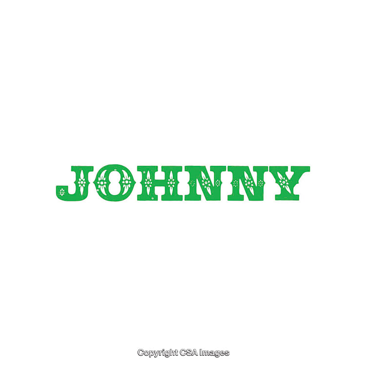Green Decorative Typography Design Depicting the Word Johnny on White Background