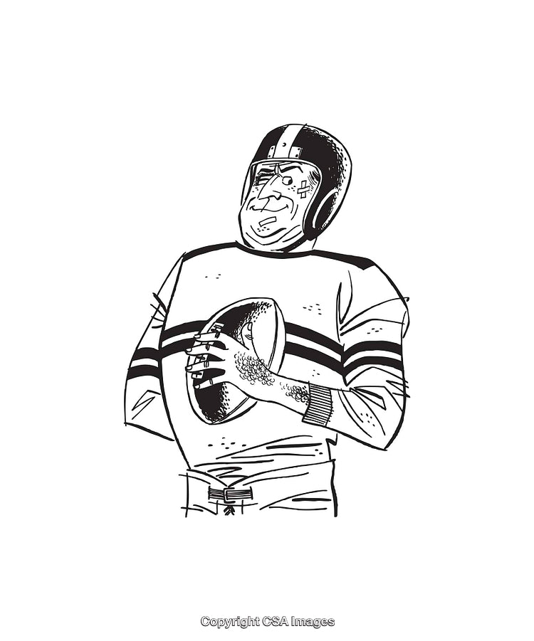 Vintage Football Player Illustration With Helmet and Ball in Monochrome Style