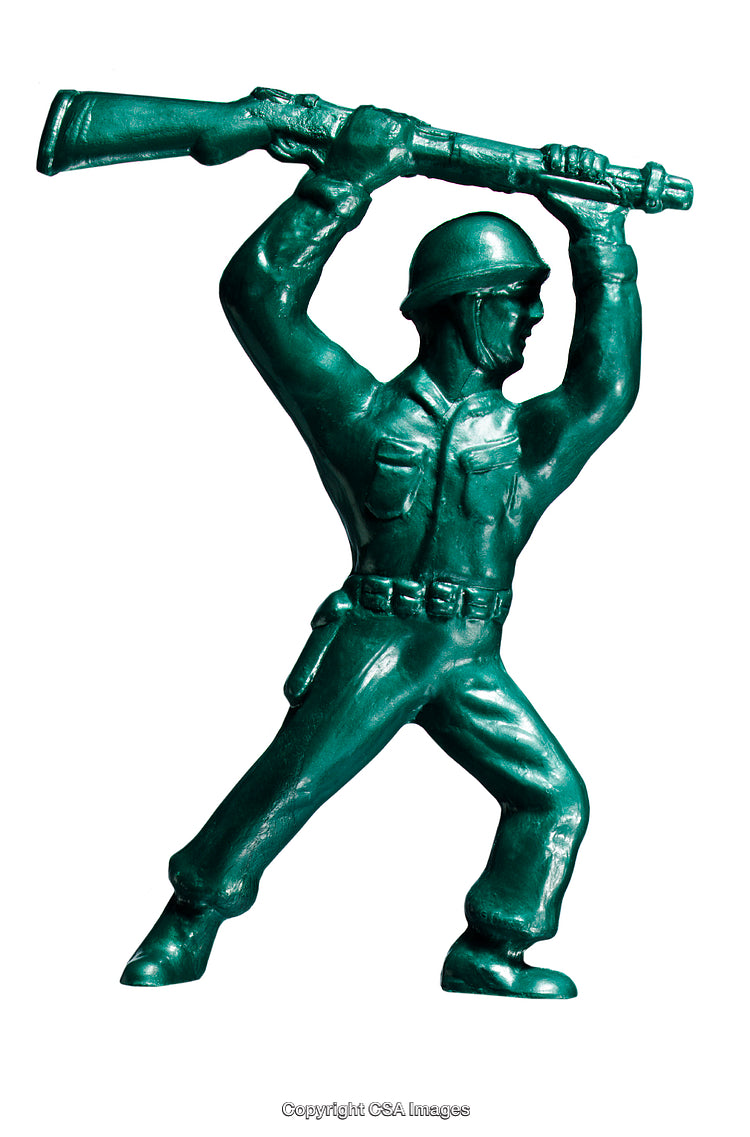 Green Plastic Soldier Toy Posed Holding Rifle in Aggressive Stance