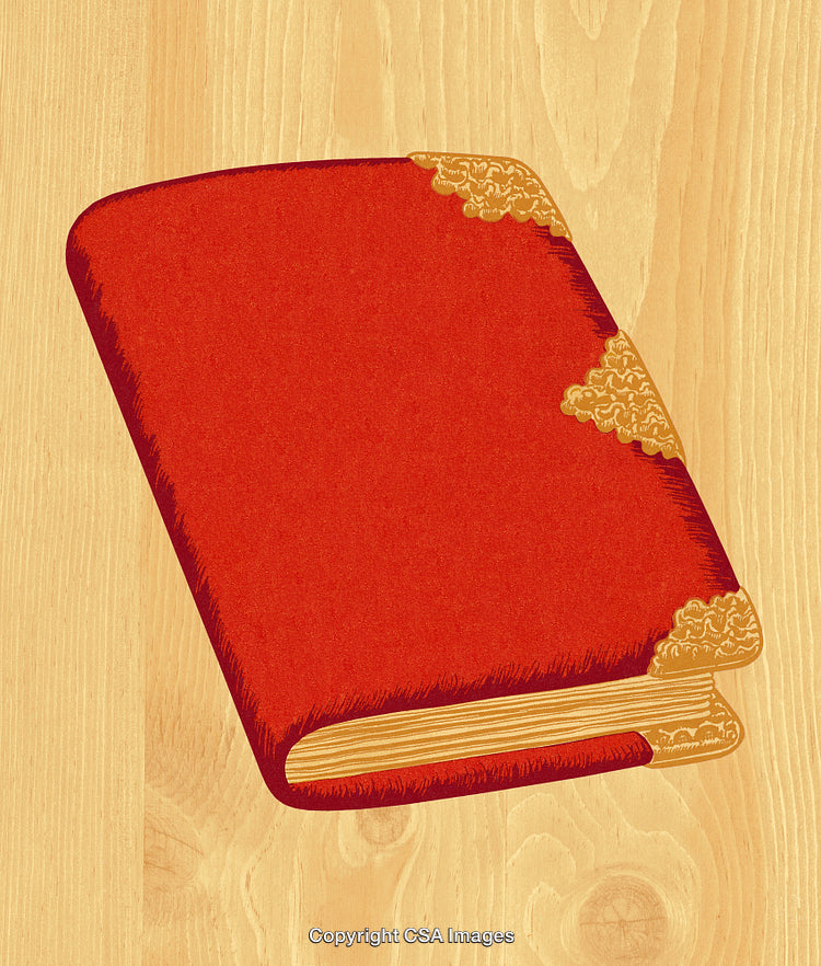 Elegant Red Book with Ornate Design on Wooden Background