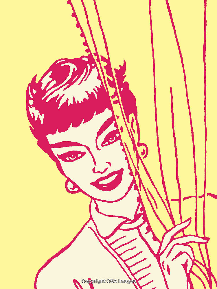 Retro Line Art Portrait of a Stylish Woman in Bold Colors