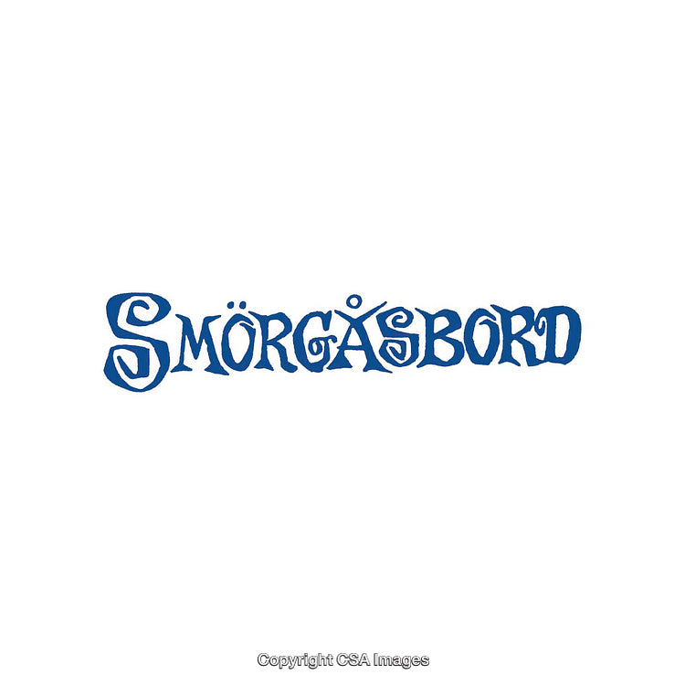 Decorative Typography Featuring the Word Smorgasbord in Blue on White Background