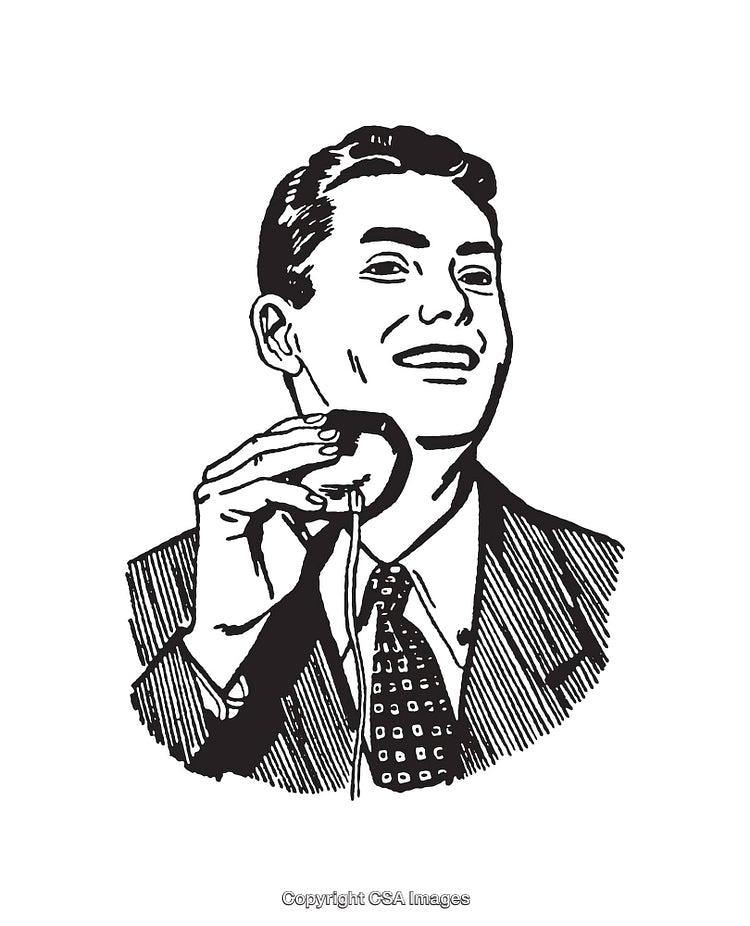 Retro Black and White Illustration of Man Holding a Magnifying Glass