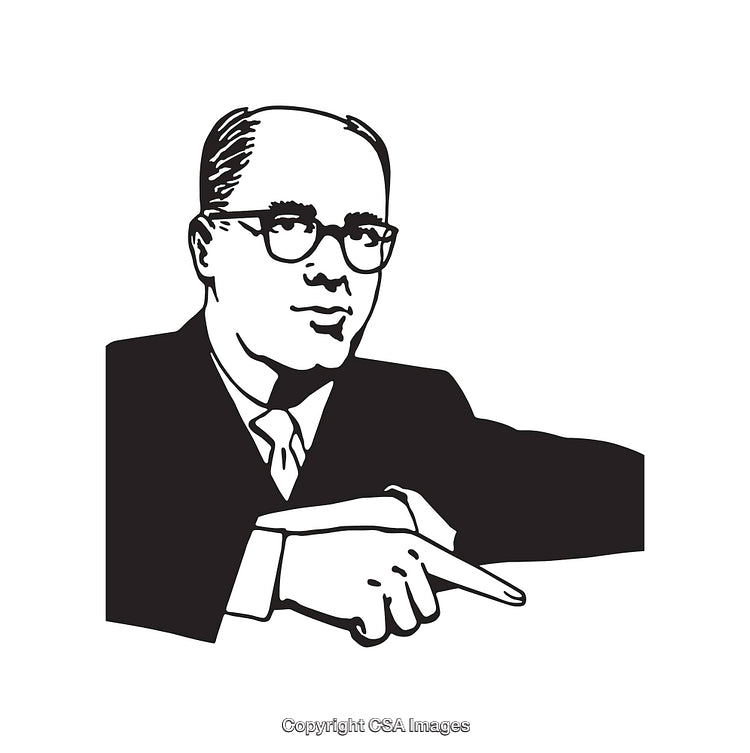 Retro Black and White Line Art of a Businessman