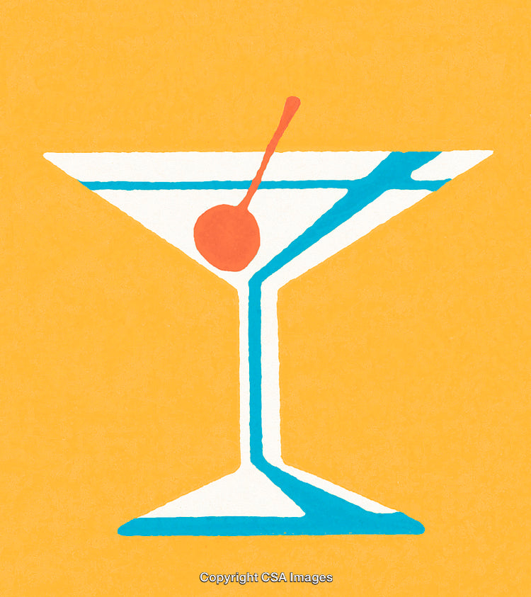 Minimalistic Illustration of a Martini Glass on an Orange Background