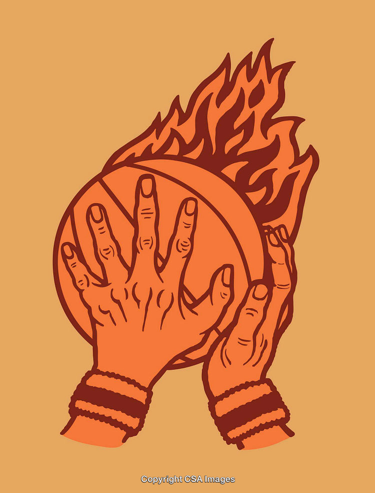 Colorful Line Art Illustration of Flaming Basketball in Motion