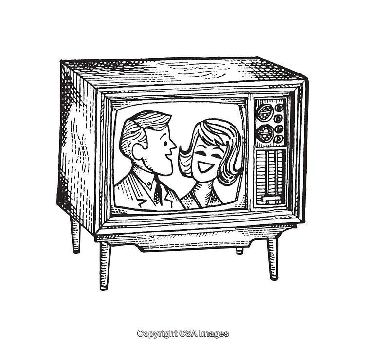 Retro Television Illustration Featuring Vintage Smiling Couple Artwork