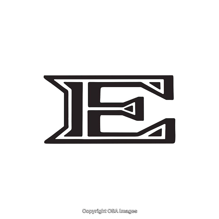 Classic Bold Stylized Letter E Typography Design on White Background
