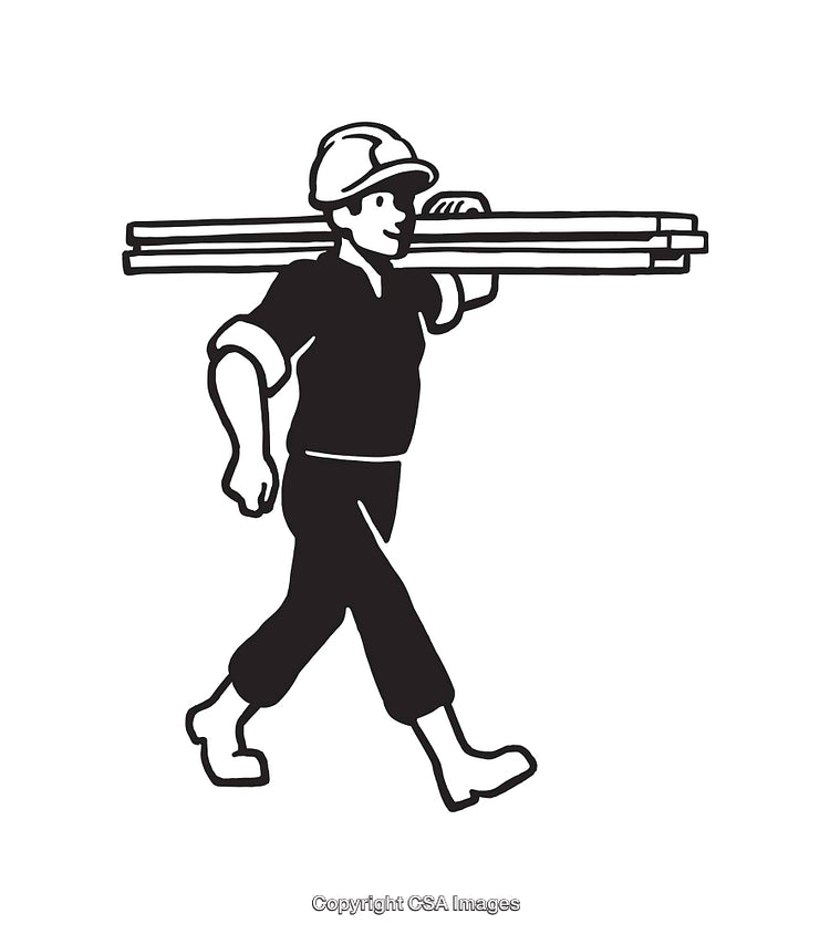 Worker Carrying Wooden Planks Ink Drawing Line Art Illustration