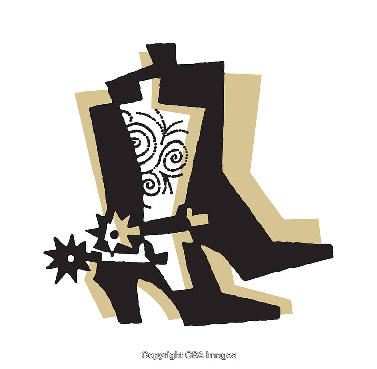 Colorful Western Boots Illustration with Decorative Spurs and Patterns