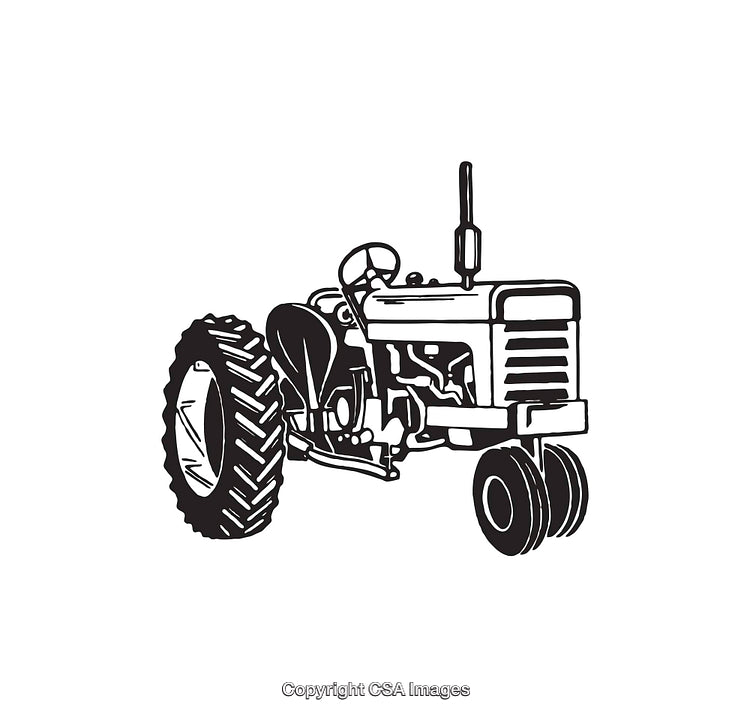 Vintage Line Drawing of a Tractor in Black and White