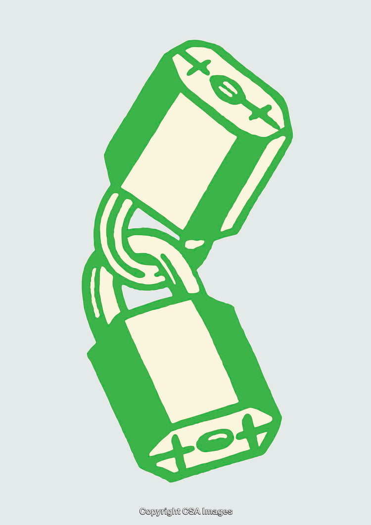Illustration of a Green Battery Circuit with Positive and Negative Poles