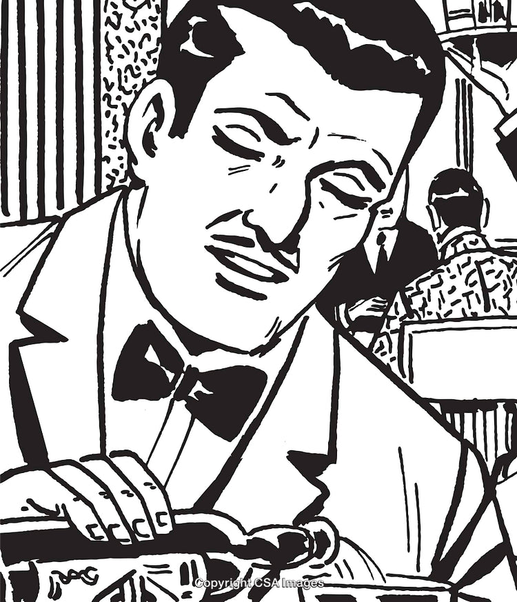 Black and White Illustration of a Bartender Pouring a Drink