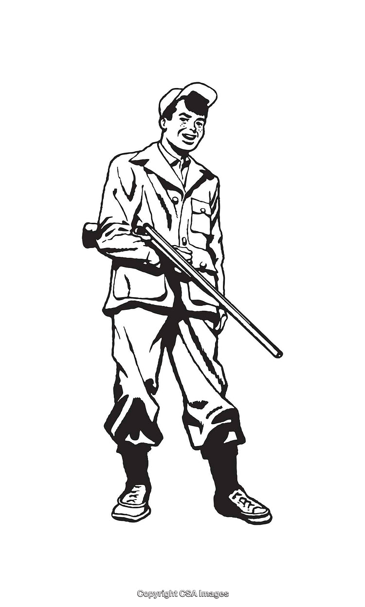 Black and White Illustration of a Man Holding a Rifle