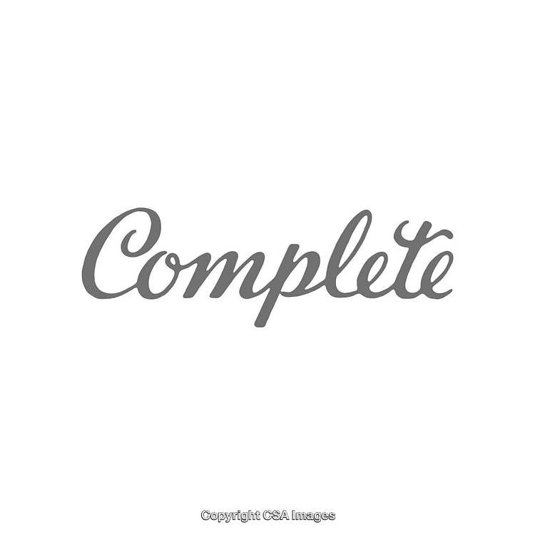 Gray Complete Text in Elegant Script Font on White Background